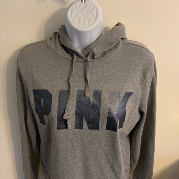 PINK Victoria's Secret Junior’s Size Small Gray Short Waist Hooded Sweatshirt - Picture 2 of 8
